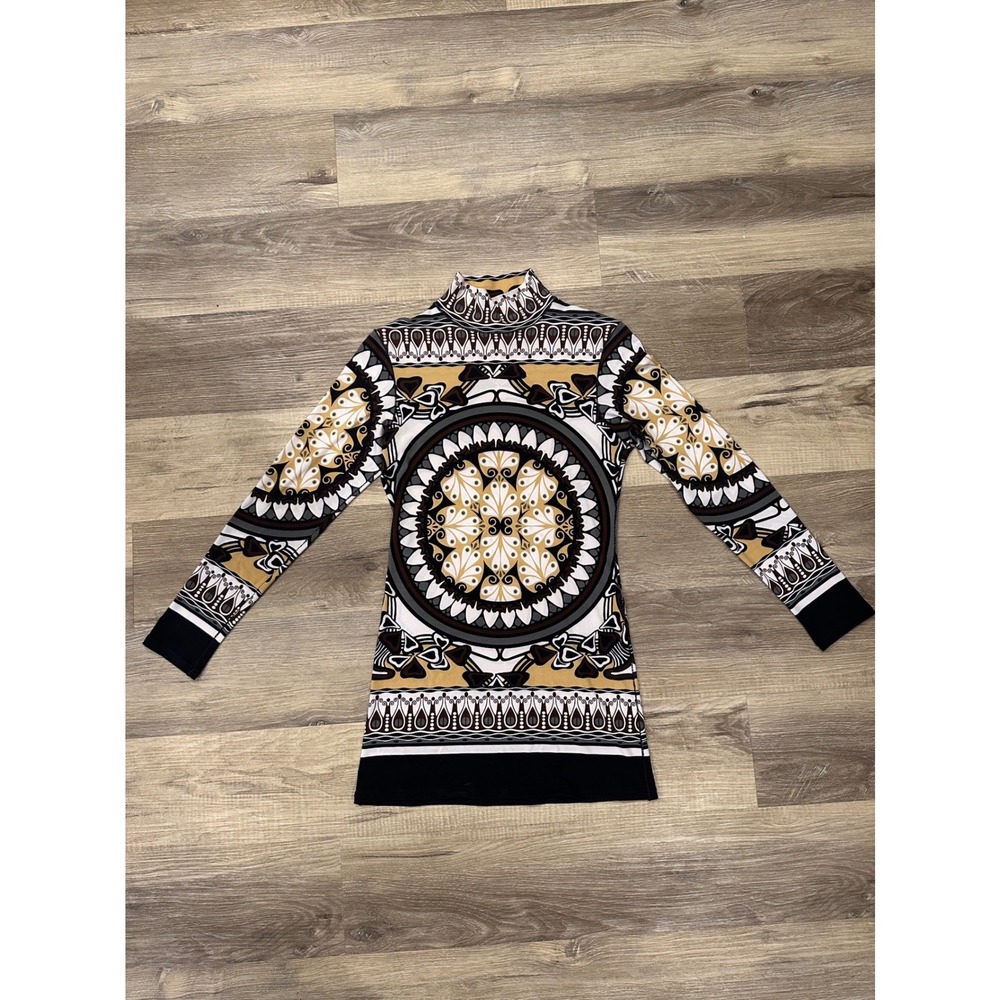 Evo Varo Geometric‎ Print Mock Neck Long Sleeve Tunic Top XS Y2K graphic vintage